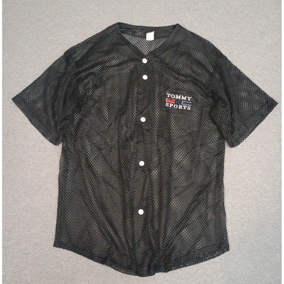 Tommy Hilfiger Other - Vintage Tommy Sports Mesh Baseball Jersey Black Embroidered Logo Large USA Made